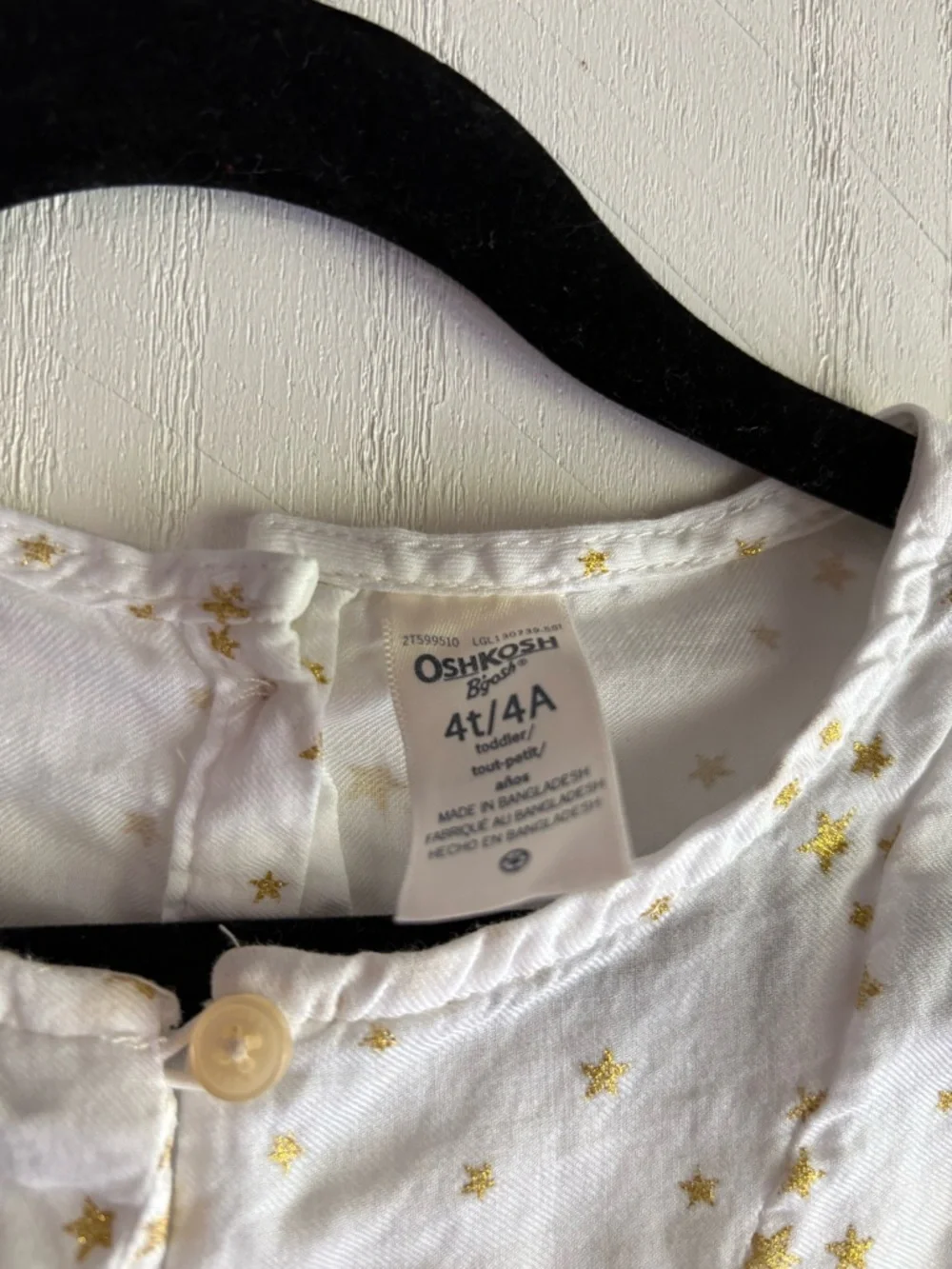 OshKosh‎ B’gosh Gold Star Toddler Top 4T | White Long Sleeve Girls Shirt